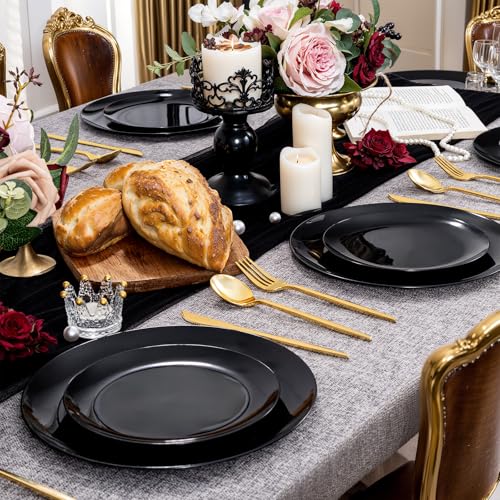 200PCS Black Plastic Plates (200 Count)