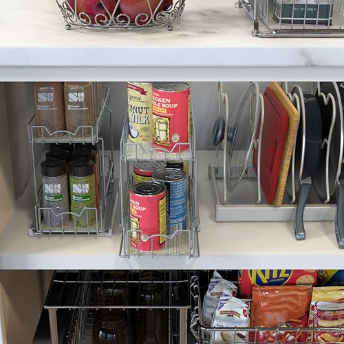 2 Tier Spice Rack Slide Out Wire Basket Drawer
