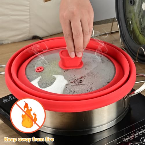 Microwave Splatter Cover Glass with Collapsible Silicone for Food Cover Plate Cover 10.8 inch with Anti