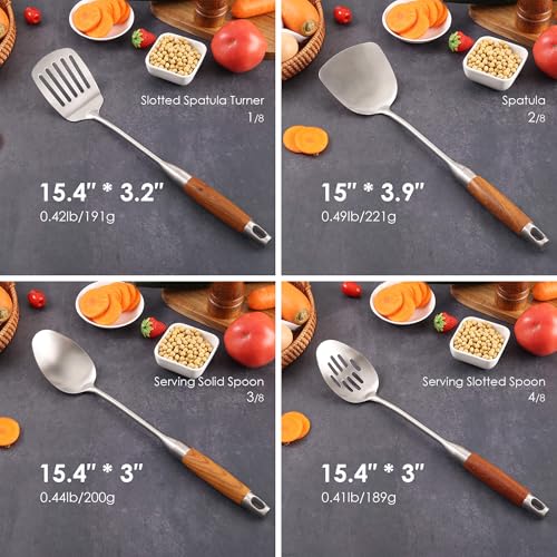 18 10 Stainless Steel Kitchen Utensils Set with Wood Handle (8 Count)
