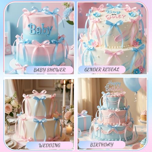 30 Pack Pink Blue Bow Cake Toppers Ribbon Bows for Cake (30 Count)
