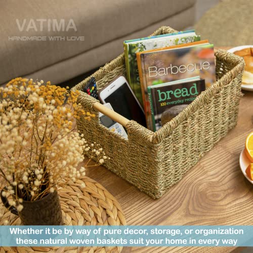 Large Wicker Storage Basket with Wooden Handles