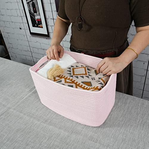 Woven Cotton Rope Storage Baskets 15x10x9.3" 3 Pack Light Pink