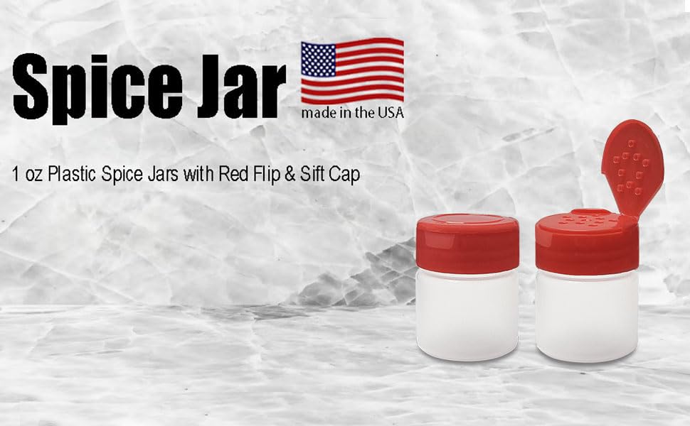 1 oz Plastic Spice Jars with Red Flip & Sift Caps (12 Count)