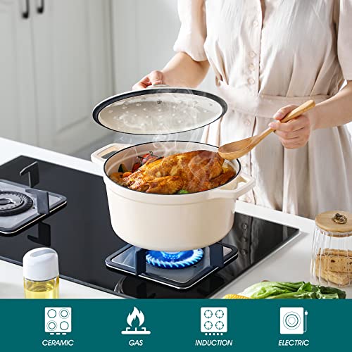 6 Qt Round Enameled Cast Iron Dutch Oven with Lid & Handles