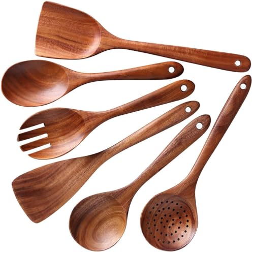 6 Piece Teak Wood Cooking Utensil Set (6 Count)