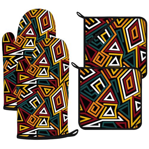 African Geometric Figures Oven Mitts and Pot Holders Sets 4Pcs
