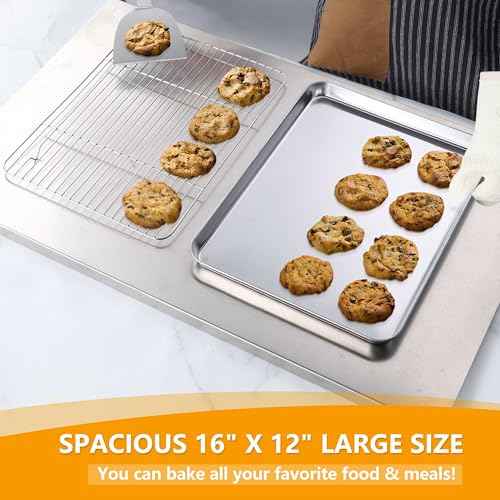 16x12 Inch Stainless Steel Baking Sheet with Wire Cooling Rack Set (4 Count)