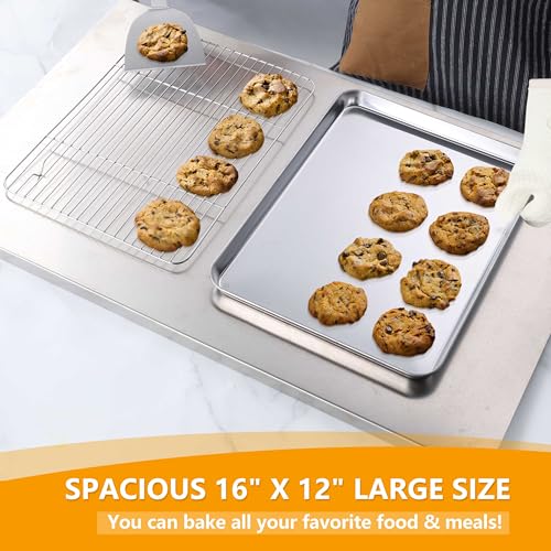 16x12 Inches Stainless Steel Baking Sheet with Wire Cooling Rack