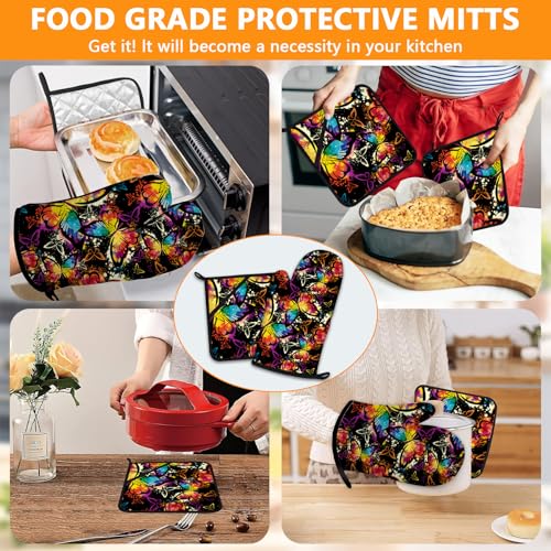 Colorful Butterfly Oven Mitts and Pot Holders Sets 4Pcs