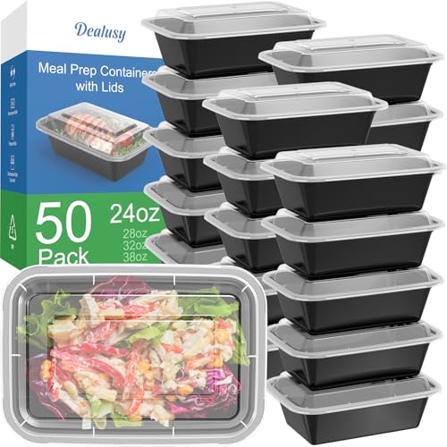 50 Pack (100-Piece) 24 oz Meal Prep Containers Reusable with Lids (50 Count)