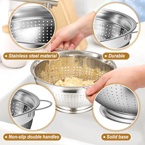 2 Pack 5 Quart Heavy Duty Stainless Steel Colander with Footed Base and Handles Pasta Spaghetti Berry Fruit Vegetable Kitchen Food Strainer Basket (2 Count)