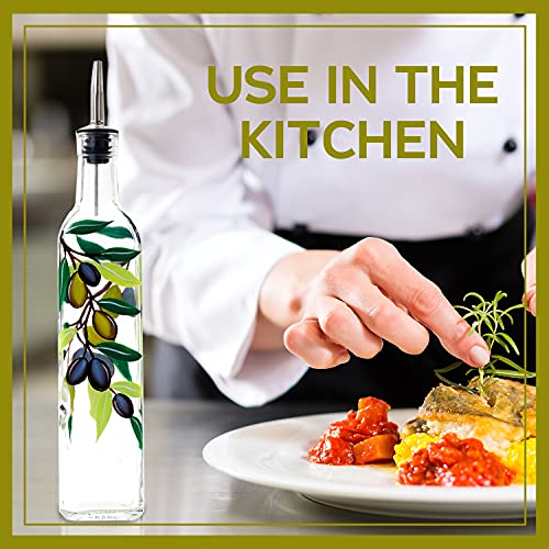 17oz Hand Painted Glass Olive Oil Bottle Dispenser