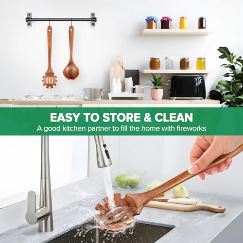 Wooden Pasta Spaghetti Noodle Slotted Spoon