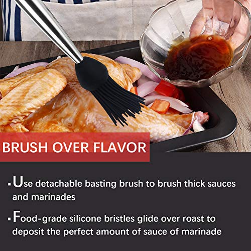 Stainless Steel Turkey Baster Commercial Grade Quality Silicone Bulb Including 2 Marinade Injector Needles And Basting Brush (4 Count)