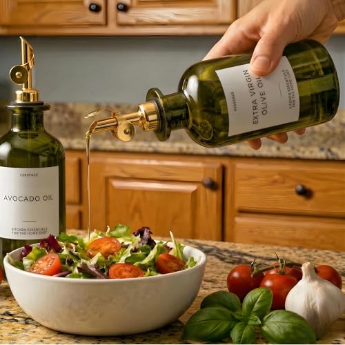 Green Glass Olive Oil Dispenser Bottles For Kitchen (2 Count)