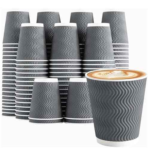 150 Pack 8 oz Coffee Cups Disposable Insulated Paper Cup Gray (150 Count)