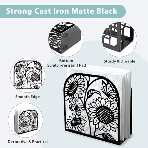 Sunflower Decorative Black Metal Napkin Holder for Table
