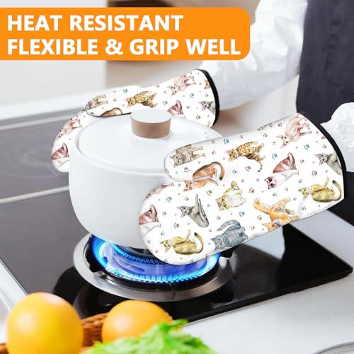 Cute Cats Oven Mitts and Pot Holders Sets 4Pcs
