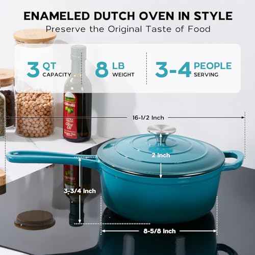 3QT Enameled Cast Iron Saucepan with Lid