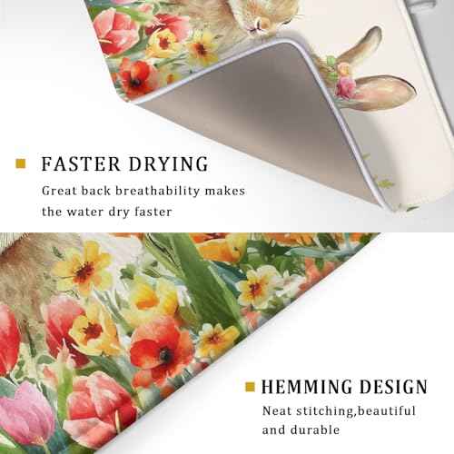 Easter Bunny Dish Drying Mat 18x24 inch Spring Floral Drying Pad Holiday Absorbent Microfiber Dishes Drainer Protector for Kitchen Counter