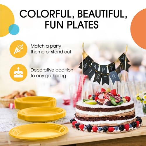 Sturdy Yellow Plastic Plates 7" Cake Plates 100 Pcs (100 Count)