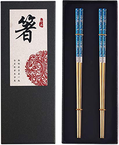 Metal Chopsticks Titanium Plated Stainless Steel Chopsticks Reusable Dishwasher safe Japanese Korean Chopstick lightweight Laser Engraved Anti
