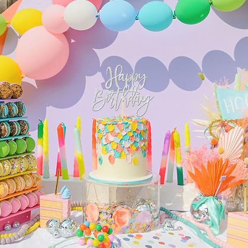 1 PCS Happy Birthday Cake Topper Glitter Happy Birthday Cake Pick for Celebrating Happy Birthday Anniversary Theme Party Cake Decorations Supplies Silver