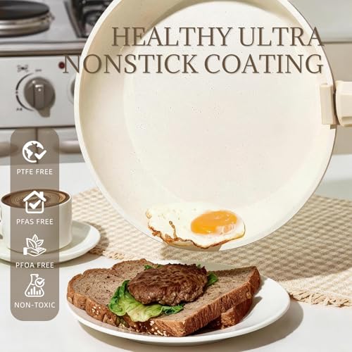 Ceramic Cookware Set Non Stick 8Pcs Pots and Pans Set Detachable Handle Induction Kitchen Cooking Set with Frying Pans Oven Dishwasher Safe