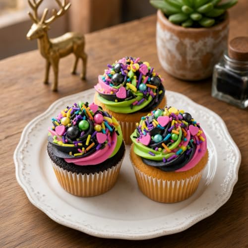 Pink & Black & Green & Yellow Sprinkles Mix Size Pearls Disco Themed Cake Decorations Cupcake Toppers Perfect for Wedding Valentine Christmas Supplies 4.58OZ (4.58 Ounce)