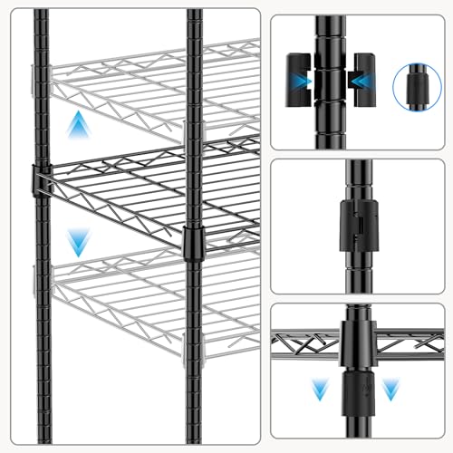 1000 lbs 4Tier Shelf Metal Storage Shelves Wire Rack Closet Organizers for Garage Kitchen Bathroom Laundry Black 13.7" D x 29.5" W x 47.2" H (4 Count)