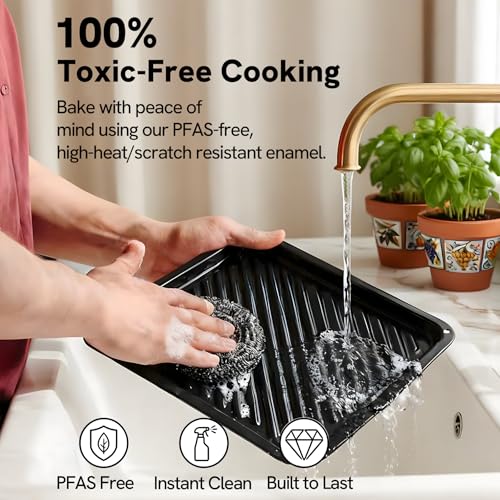6-in-1 Air Fryer Toaster Oven Combo, Compact 12.7 QT Small Countertop Convection Oven, Fits 9" Pizza & 4 Toast, Hexagon Hybrid Heating, Enamel Baking Pan Included, Stainless Steel Finish