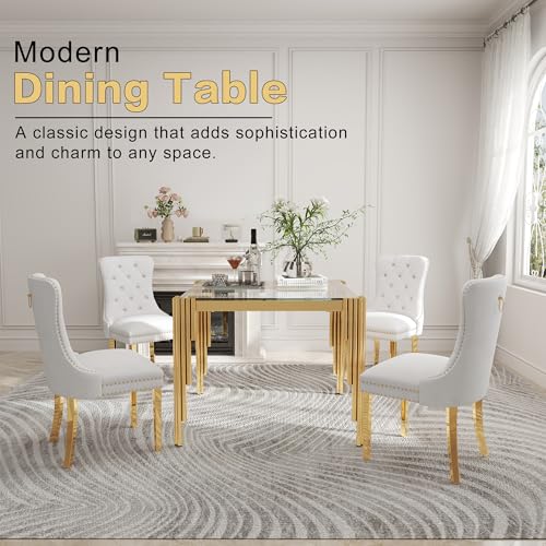 35'' Modern Square Glass Dining Table for 4 People