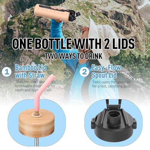 32oz Glass Water Bottle with Straw and 2 Lids