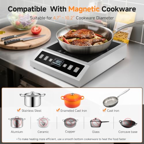 Portable Induction Cooktop 1800W Commercial Burner Stainless Steel