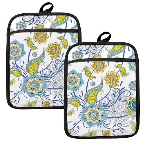 Boho Floral Oven Mitts Set