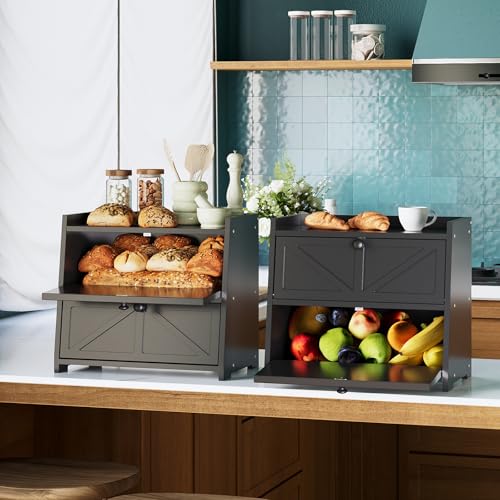 Vintage Double Layer Bread Box for Kitchen Counter Bamboo Bread Storage Container Large Capacity Bread Storage Bin