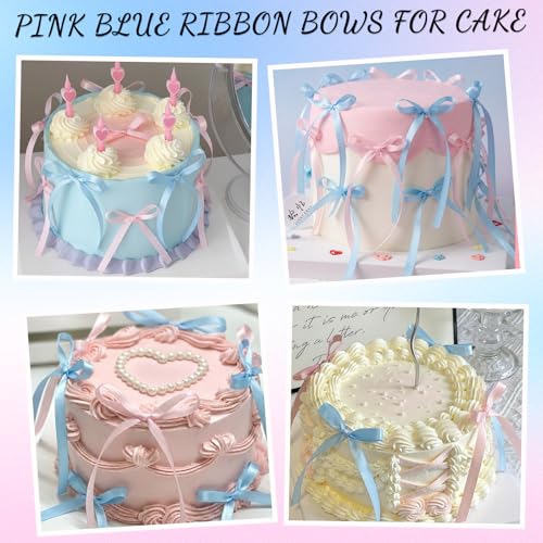30 Pack Pink Blue Bow Cake Toppers Ribbon Bows for Cake (30 Count)