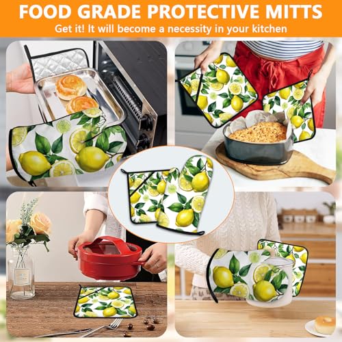 Lemon Fruits Oven Mitts and Pot Holders Sets 4Pcs