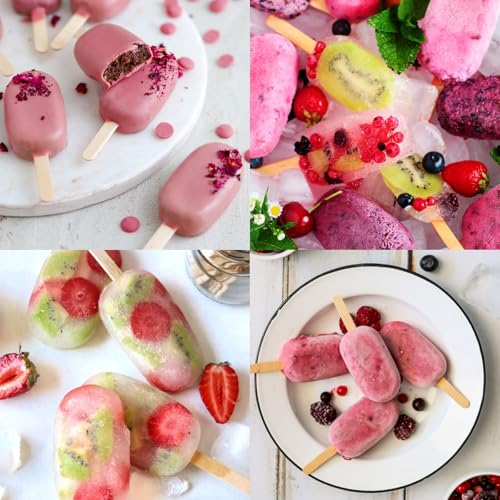 3 Pcs 4 Cavity Mini Popsicle Silicone Molds with 100 Wooden Sticks (124 Count)