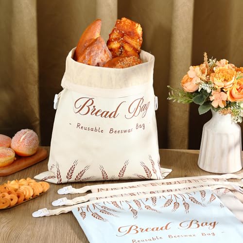 4 Pcs Cotton Beeswax Bread Bags for Sourdough 13 x 17inch Reusable (4 Count)