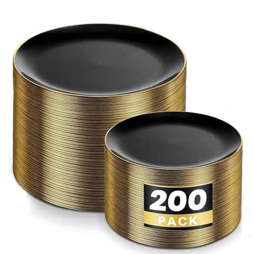 200Pcs Black Plastic Plates (200 Count)
