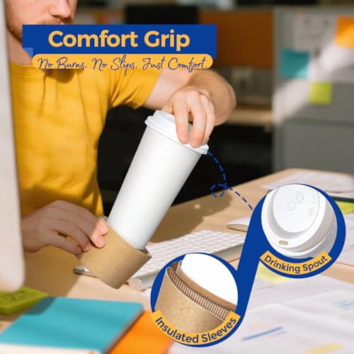 50 Pack 20 oz Disposable Coffee Cups with Lids