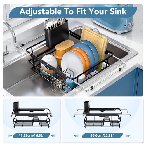 Dish Drying Rack in Sink with Utensil Holder