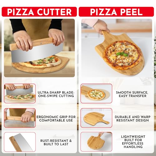 15" Round Pizza Stone for Oven Set 3PCs with Pizza Peel for Oven and Cutter (3 Count)
