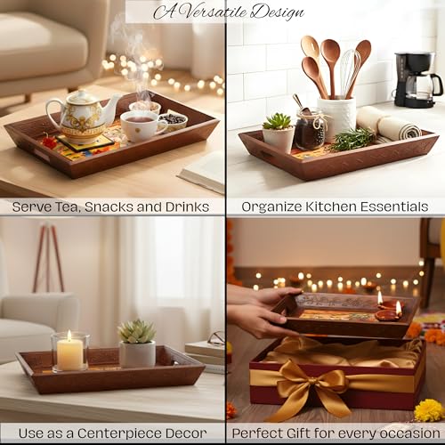 Hand Painted Wooden Serving Tray Set of 3 (3 Count)