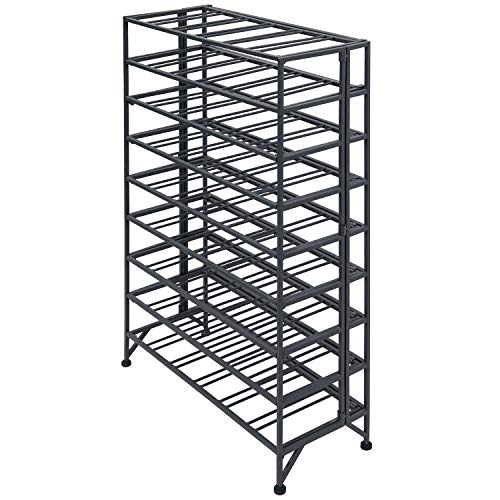 Gray Metal Wine Rack Floor Stand 9 Tier Bottle Storage Shelf