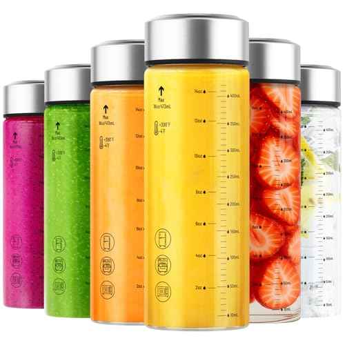16oz Wide Mouth Glass Juice Bottles With Stainless Steel Lids 6 Pack (6 Count)