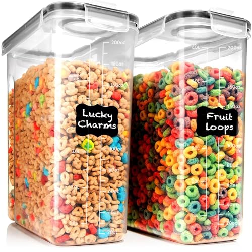 2 Pack (6.3L / 213OZ) EXTRA Large Airtight Food Storage Cereal Containers for Bulk Food Storage BPA-Free Plastic Container, Pantry Organization and Canister for Rice, Pasta, Sugar & Flour (2 Count)