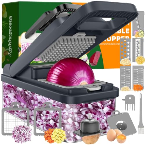 12-in-1 Vegetable Chopper 7 Blades, Veggie Cutter with Handle, Grey